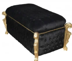 Casa Padrino Barock Sitzbank Truhe Schwarz/Gold mit Bling Bling Glitzersteinen - Antik Truhe 105 x 55 x 55 cm