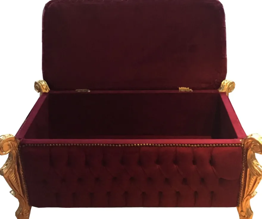 Casa Padrino Barock Sitzbank, Truhe Bordeaux / Gold - Barock Truhe