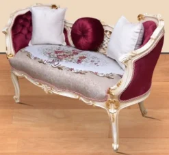 Casa Padrino Barock Sitzbank Grau / Mehrfarbig / Weiß / Gold 150 x 55 x H. 80 cm - Prunkvolle Massivholz Bank mit edlem Blumenmuster - Barock Möbel