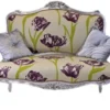 Casa Padrino Barock Sitzbank Creme mit Blumen Muster und Silber, Massivholz, 130 x 110 x 55 cm