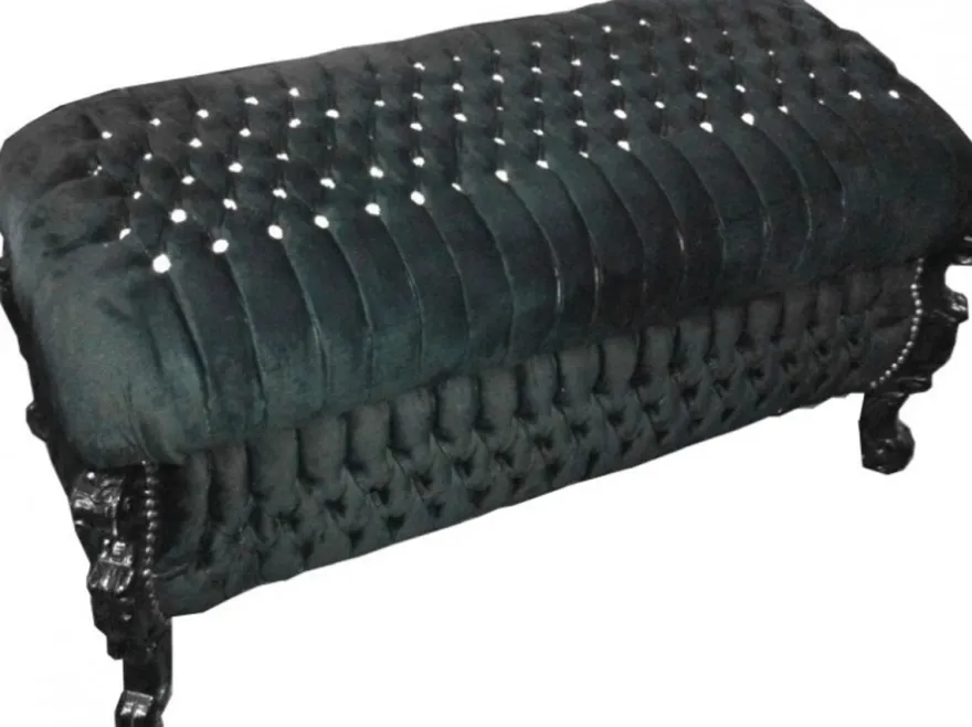 Casa Padrino Barock Sitzbank Truhe im Antik Stil Schwarz mit Bling Bling Steinen 120 x 55 x 58 cm