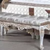 Casa Padrino Barock Sitzbank Silber / Weiß / Gold - Gepolsterte Massivholz Bank mit edlem Samtstoff - Handgefertigte Barock Möbel - Edel & Prunkvoll