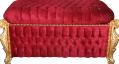 Casa Padrino Barock Sitzbank Truhe im Antik Stil, Bordeaux Rot und Gold mit Glitzersteinen, 105 x 55 x 55 cm
