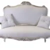 Casa Padrino Barock Sitzbank im italienischen Stil Weiss-Blau Muster mit Silberrahmen 130 x 110 x 55 cm