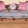 Casa Padrino Barock Sitzbank Blau / Beige / Braun / Gold 150 x 55 x H. 80 cm - Prunkvolle Massivholz Bank mit edlem Blumenmuster - Möbel im Barockstil