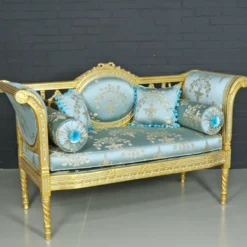 Casa Padrino Barock Sitzbank im Antikstil, Helltürkis Muster und Gold, 90 x 50 x H. 70 cm