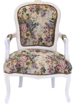 Casa Padrino Barock Sitzbank Set Blumen Muster / Antik Stil Weiß - 1 Sofa + 2 Sessel