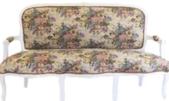 Casa Padrino Barock Sitzbank Set Blumen Muster / Antik Stil Weiß - 1 Sofa + 2 Sessel