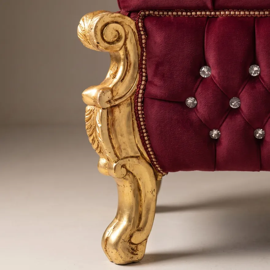 Casa Padrino Barock Sitzbank - Truhe mit Glitzersteinen Bordeauxrot / Gold - Barock Möbel