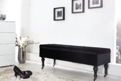 Casa Padrino Barock Sitzbank mit Truhe in Schwarz, Samtstoff, Holzbeine mit Rollen, 110 x 40 x 40 cm