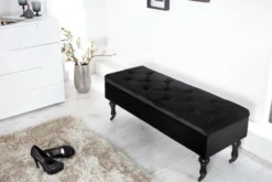 Casa Padrino Barock Sitzbank mit Truhe in Schwarz, Samtstoff, Holzbeine mit Rollen, 110 x 40 x 40 cm