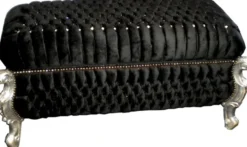 Casa Padrino Barock Sitzbank Truhe im Antik Stil, Schwarz / Silber mit Bling Bling Steinen, 120 x 55 x 58 cm