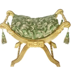 Casa Padrino Barock Sitzhocker - Kreuzhocker Grün Muster / Gold - Antik Möbel