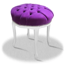 Casa Padrino Barock Sitzhocker Weiß Lila Silber - Barock Rundhocker
