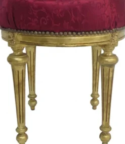 Casa Padrino Barock Sitzhocker Rundhocker Bordeaux Rot Musterstoff / Gold