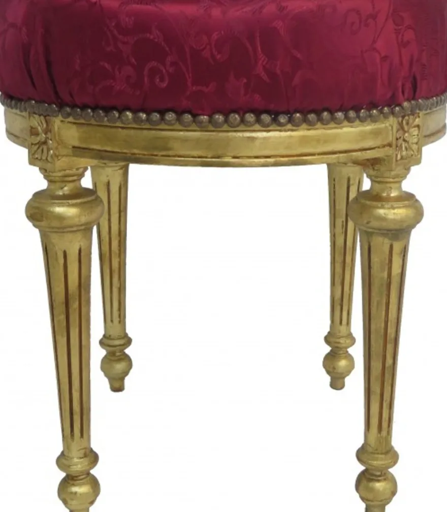 Casa Padrino Barock Sitzhocker Rundhocker Bordeaux Rot Musterstoff / Gold