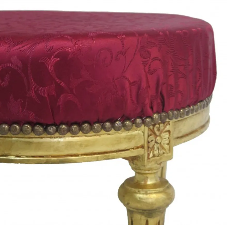 Casa Padrino Barock Sitzhocker Rundhocker Bordeaux Rot Musterstoff / Gold