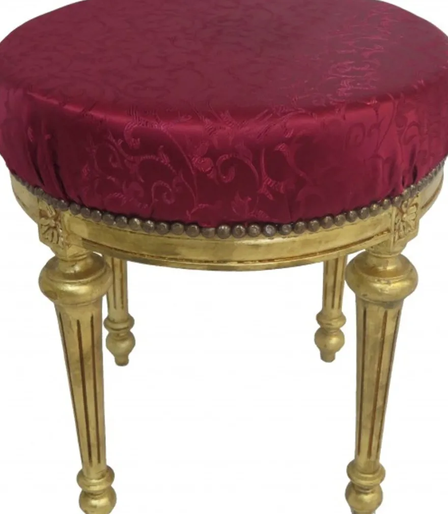 Casa Padrino Barock Sitzhocker Rundhocker Bordeaux Rot Musterstoff / Gold