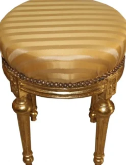 Casa Padrino Barock Sitzhocker - Rundhocker Gold Creme Streifen / Gold Ø 43 x H. 54 cm - Barock Hocker Möbel