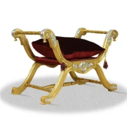 Casa Padrino Barock Sitzhocker Gold Rot Silber - Luxus Kreuzhocker