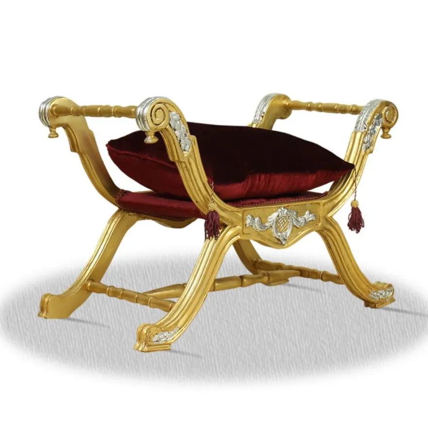 Casa Padrino Barock Sitzhocker Gold Rot Silber - Luxus Kreuzhocker