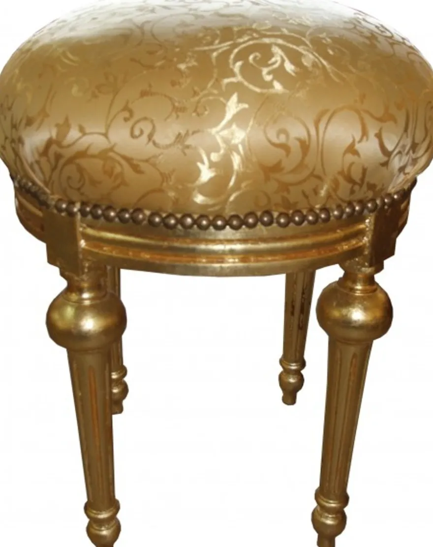 Casa Padrino Barock Sitzhocker - Rundhocker Gold Muster / Gold - Barock Hocker Möbel