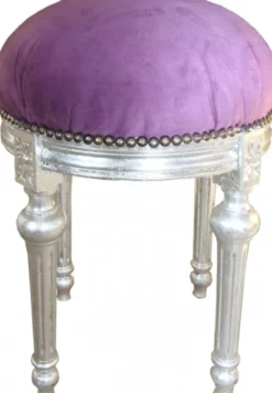 Casa Padrino Barock Sitzhocker - Rundhocker Lila / Silber - Barock Hocker Möbel