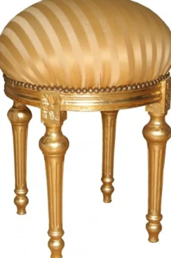 Casa Padrino Barock Sitzhocker - Rundhocker Gold Creme Streifen / Gold Ø 45 x H. 60 cm - Barock Hocker Möbel