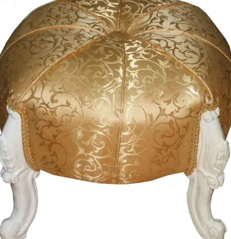 Casa Padrino Barock Sitzhocker - Rundhocker - Gold Muster/ Weiß - Barock Möbel