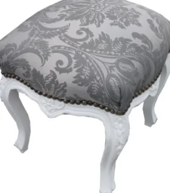 Casa Padrino Barock Sitzhocker Grau Muster / Weiß Höhe 40 cm, Breite 35 cm - Barock Möbel