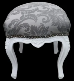 Casa Padrino Barock Sitzhocker Grau Muster / Weiß Höhe 40 cm, Breite 35 cm - Barock Möbel