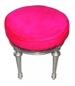 Casa Padrino Barock Sitzhocker / Rundhocker Pink / Silber