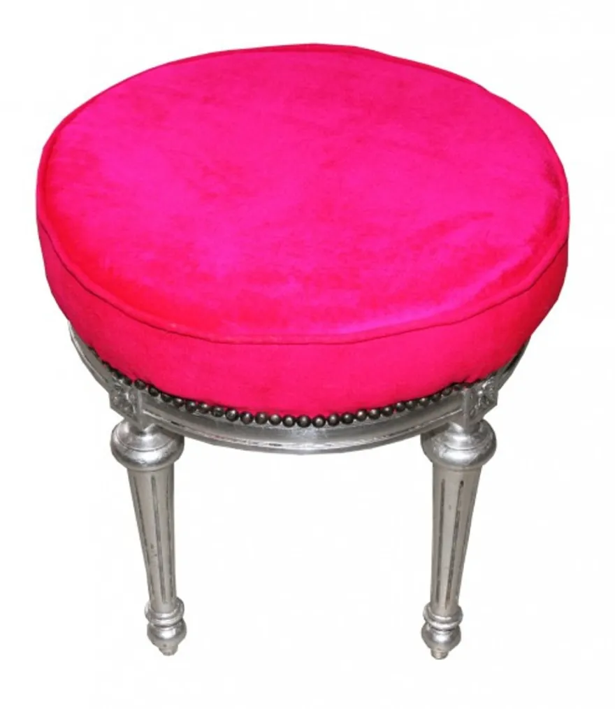 Casa Padrino Barock Sitzhocker / Rundhocker Pink / Silber