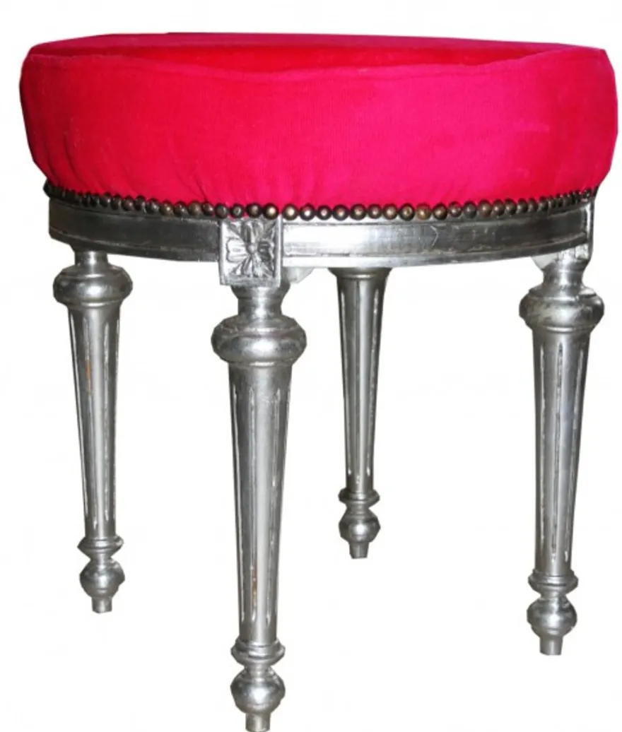 Casa Padrino Barock Sitzhocker / Rundhocker Pink / Silber