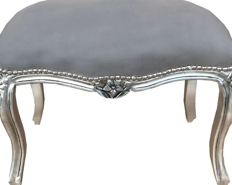 Casa Padrino Barock Sitzhocker Grau / Silber - Antik Stil Möbel