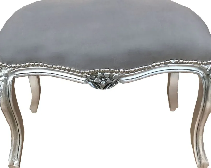 Casa Padrino Barock Sitzhocker Grau / Silber - Antik Stil Möbel