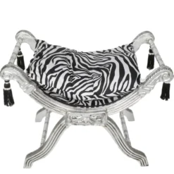 Casa Padrino Barock Sitzhocker - Kreuzhocker Zebra / Silber - Möbel