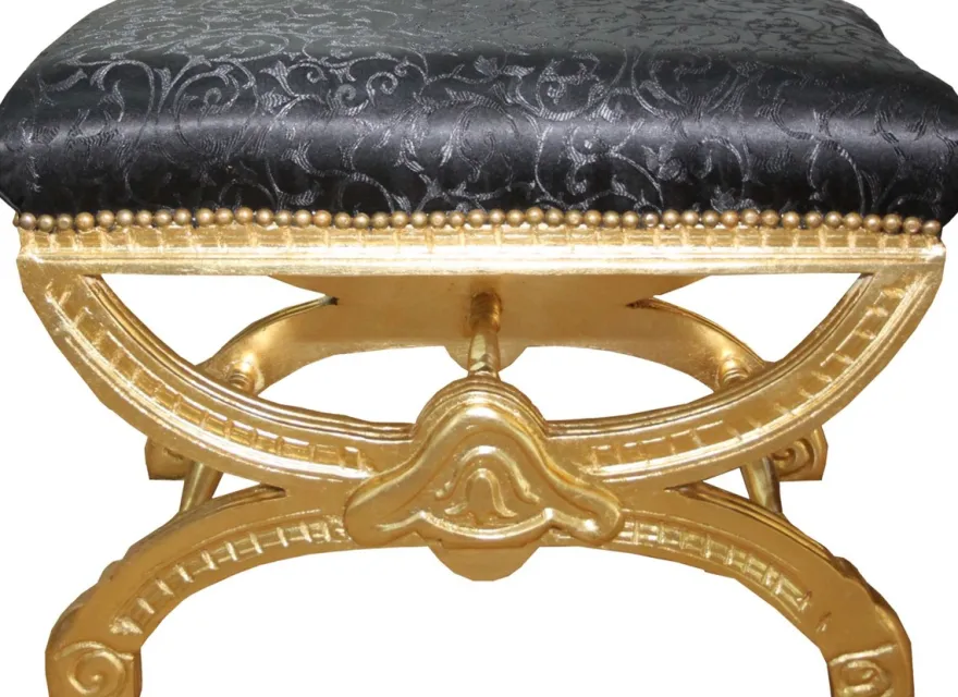 Casa Padrino Barock Sitzhocker / Kreuzhocker Schwarz Muster / Gold