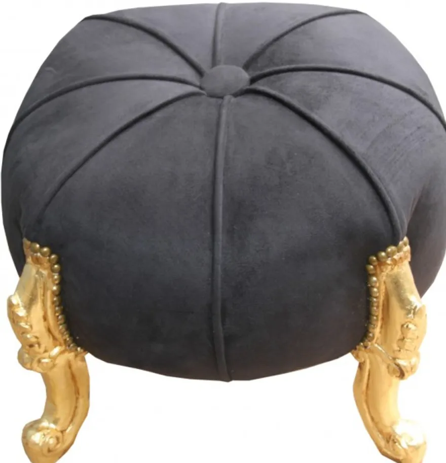 Casa Padrino Barock Sitzhocker - Rundhocker- Schwarz / Gold - Barock Möbel