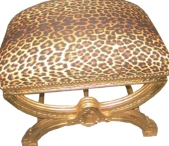Casa Padrino Barock Sitzhocker / Kreuzhocker Leopard / Gold