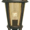 Casa Padrino Barock Sockelleuchte Antik Schwarz / Bronze / Bernsteinfarben Ø 22,5 x H. 56 cm - Wetterfeste Garten Terrassen Außenleuchte Stehleuchte Gartenlaterne - Nostalgische Außenbeleuchtung