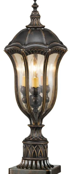 Casa Padrino Barock Sockelleuchte Braun / Bronze / Gold Ø 24,1 x H. 61 cm - Wetterfeste Garten Terrassen Außenleuchte Stehleuchte Gartenlaterne - Nostalgische Außenbeleuchtung