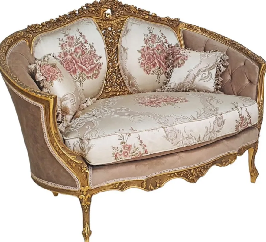 Casa Padrino Barock Sofa Braun / Mehrfarbig / Antik Gold - Prunkvolles Wohnzimmer Sofa im Barockstil - Wohnzimmer Möbel im Barockstil - Barock Möbel - Barock Einrichtung
