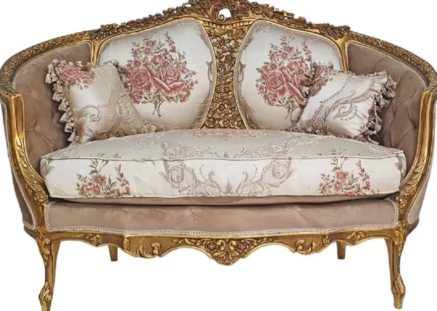 Casa Padrino Barock Sofa Braun / Mehrfarbig / Antik Gold - Prunkvolles Wohnzimmer Sofa im Barockstil - Wohnzimmer Möbel im Barockstil - Barock Möbel - Barock Einrichtung