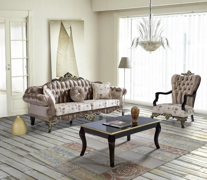 Casa Padrino Barock Sofa Braun / Beige / Schwarz / Gold 227 x 81 x H. 110 cm - Prunkvolles Wohnzimmer Sofa mit Blumenmuster - Barockstil Möbel