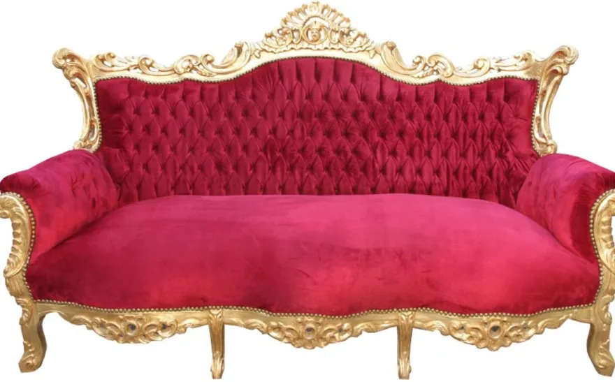 Casa Padrino Barock Sofa 3er Master im edlen Bordeaux Rot und Gold, Breite 210 cm