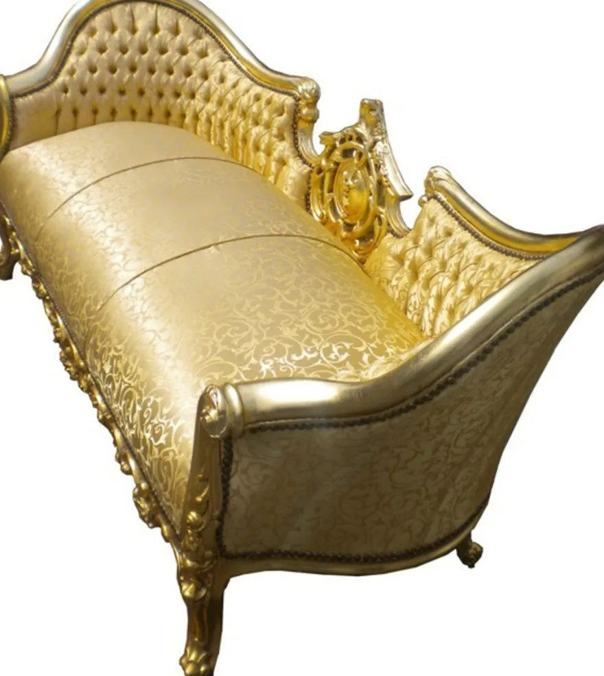 Casa Padrino Barock Sofa Garnitur Vampire Gold Muster Satin 200 x 75 x 82 cm - Handgefertigtes Unikat