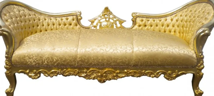 Casa Padrino Barock Sofa Garnitur Vampire Gold Muster Satin 200 x 75 x 82 cm - Handgefertigtes Unikat