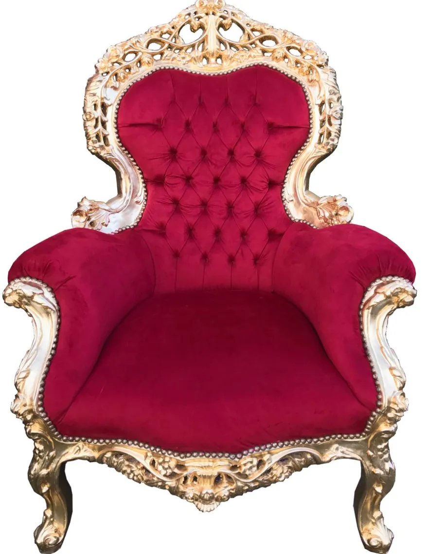 Casa Padrino Barock Sofa Garnitur Bordeaux/Gold + 2 Sessel - Wohnzimmer Barock - Limited Edition
