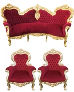 Casa Padrino Barock Sofa Garnitur Bordeaux/Gold + 2 Sessel - Wohnzimmer Barock - Limited Edition